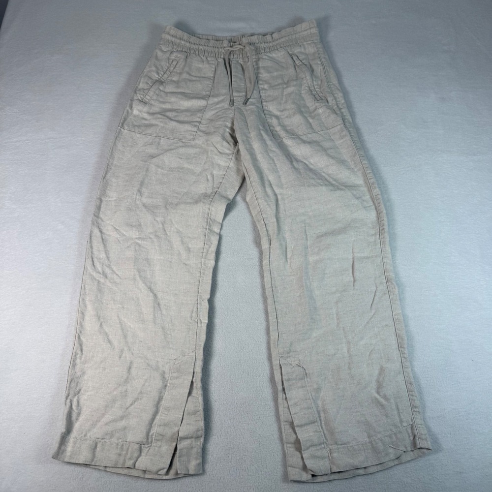 Athleta Retreat High Rise Linen Wide Leg Pants XS Beige Drawstring Coastal Beach